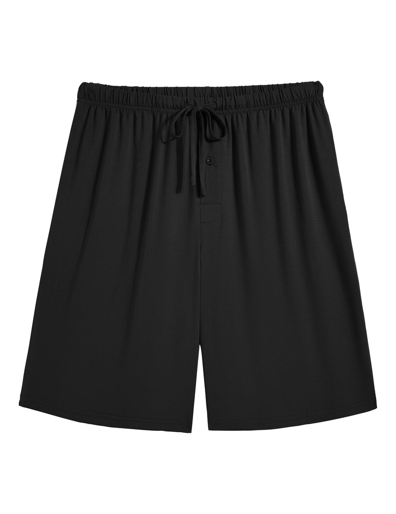 Men's pajama shorts, bamboo rayon, black, elastic waistband with drawstring
