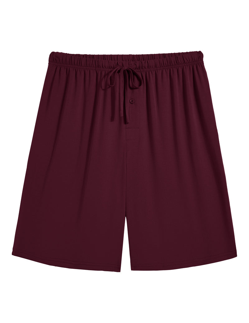 Men's pajama shorts, bamboo rayon, burgundy, elastic waistband with drawstring