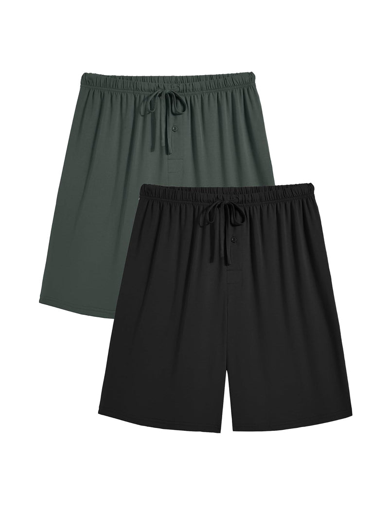 Men's pajama shorts set: dark green and black, drawstring elastic waist