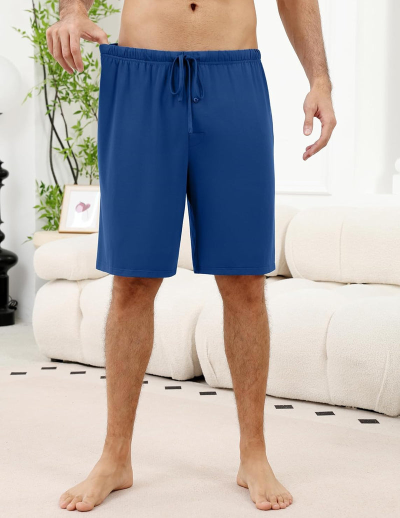 Men's blue drawstring pajama shorts with elastic waistband, 2-pack