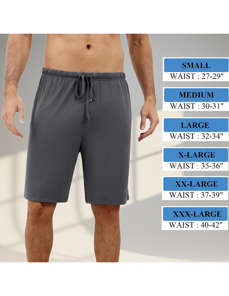 Men's pajama shorts in dark gray, drawstring elastic waist, above-knee length