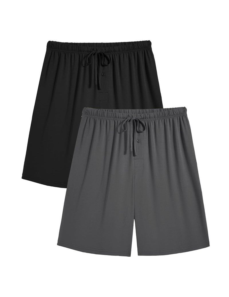 Men's pajama shorts set: black and gray, drawstring elastic waist