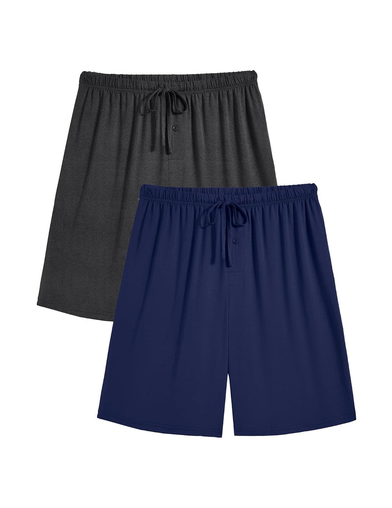 Men's pajama shorts set: black and royal blue, drawstring elastic waist