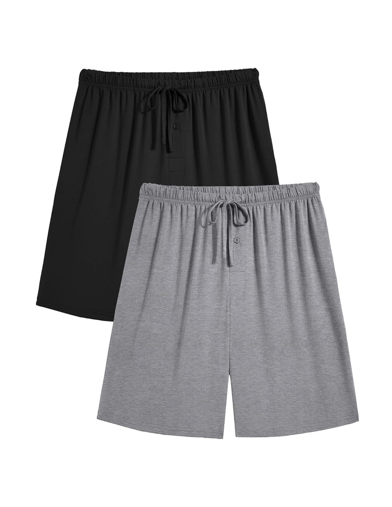 Men's pajama shorts set: black and light gray, drawstring elastic waist