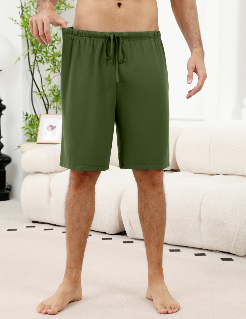 Men's pajama shorts in dark green with drawstring waistband and relaxed fit.
