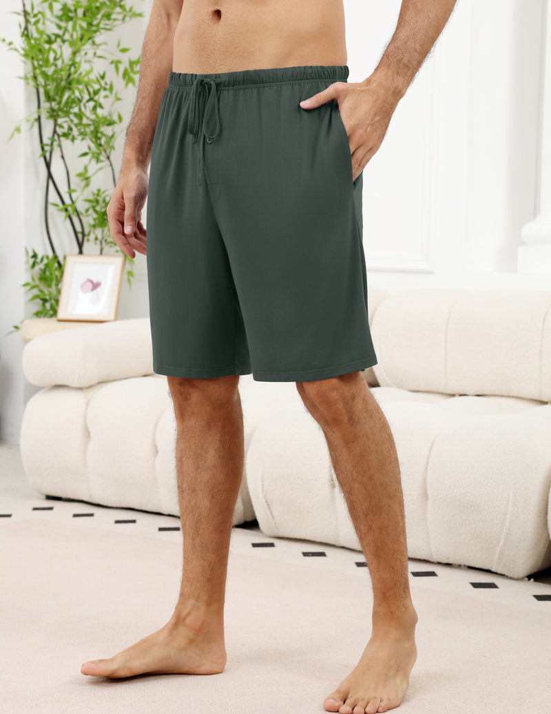 Men's pajama shorts in deep teal green with drawstring waist and relaxed fit.