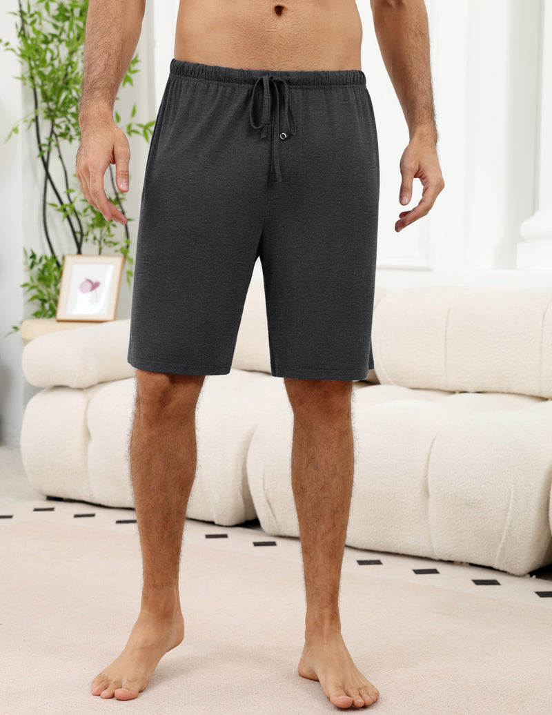 Mens bamboo rayon pajama shorts, dark gray, elastic waistband with drawstring