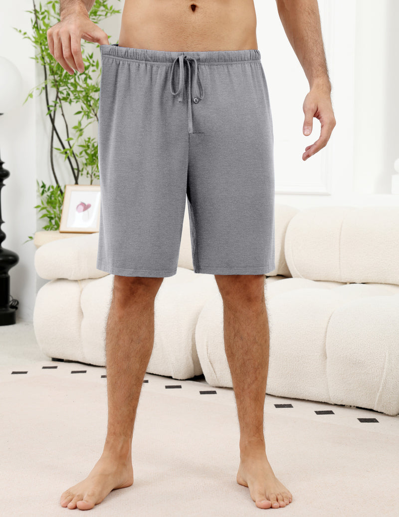 Men's pajama shorts in heather gray with drawstring waist and relaxed fit.