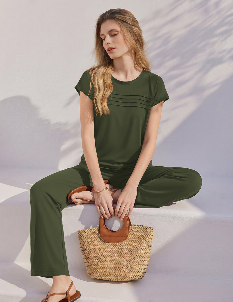 Ekouaer Two Piece Cap Sleeve Summer Set