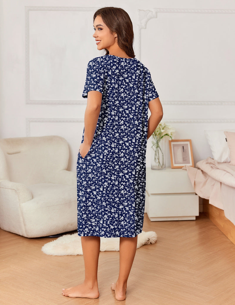 Short Sleeve House Dresses Floral Print Mumu Dress