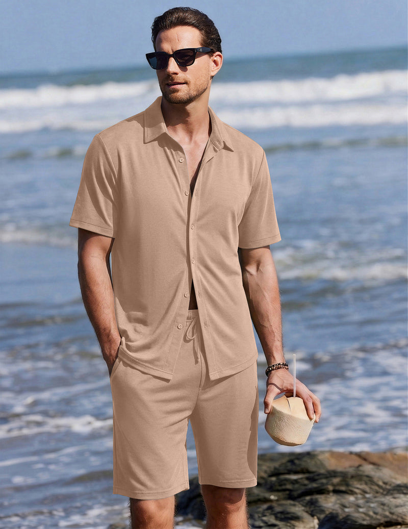 Ekouaer Men's 2-Piece Hawaiian Shirt & Shorts Beach Pajamas Set