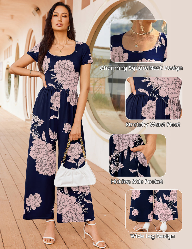 Ekouaer Short Sleeve Wide Leg Summer Romper