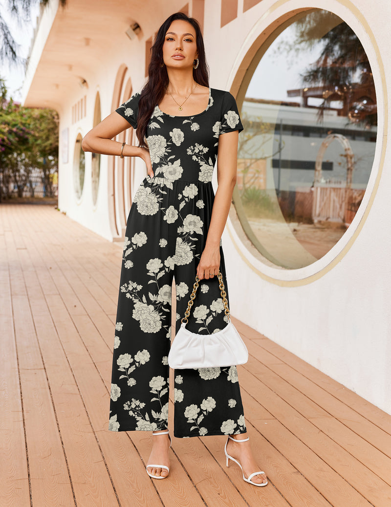 Ekouaer Short Sleeve Wide Leg Summer Romper