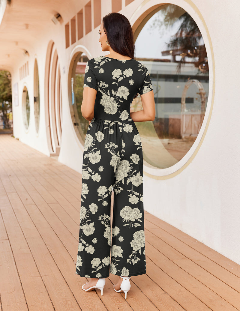 Ekouaer Short Sleeve Wide Leg Summer Romper