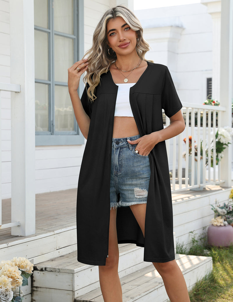 Zipper Knit Lightweight Knee Length Nightgown with Pockets