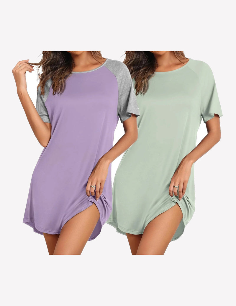 2 Pack Bamboo Viscose Sleep Shirts Short Sleeve Nightshirt