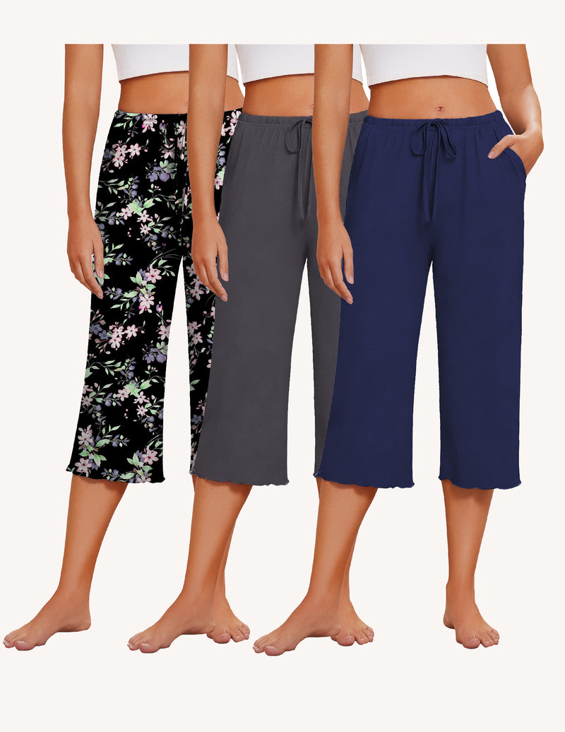 Ekouaer Women's 3-Pack Capri Pajama Pants