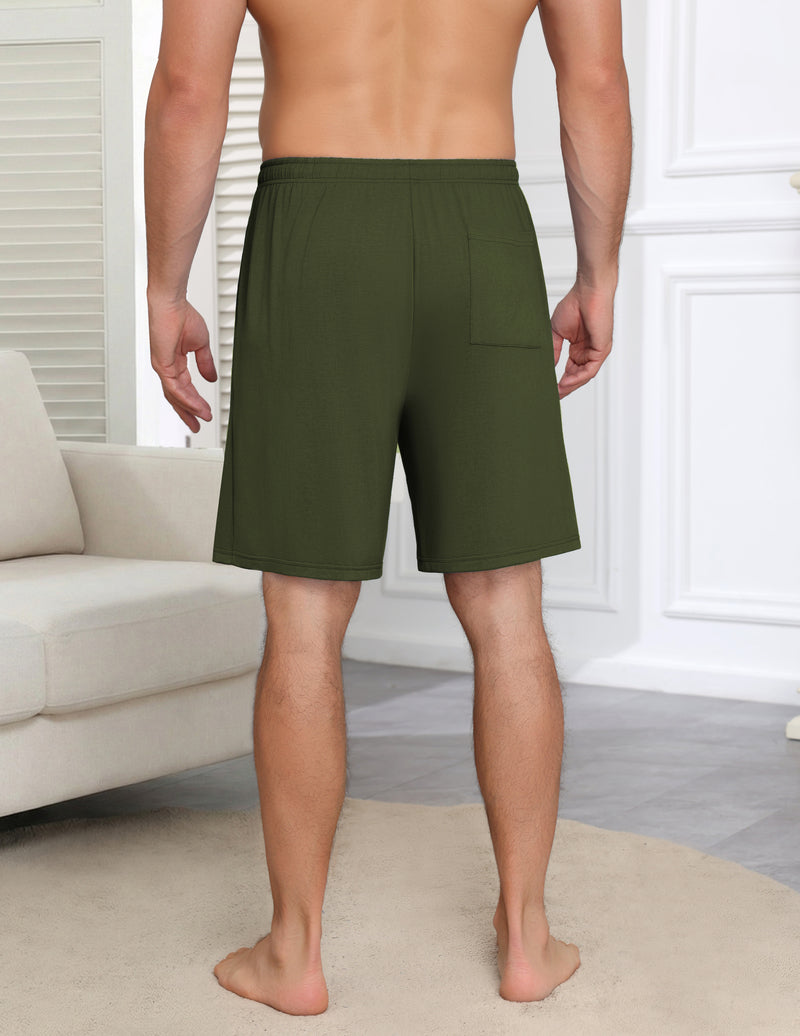 Men's pajama shorts in dark green with drawstring and elastic waistband