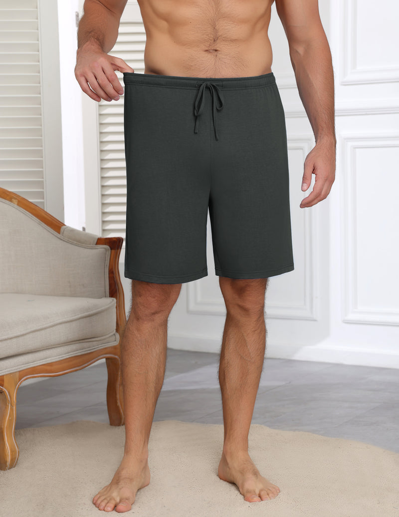 Men's pajama shorts in dark gray with drawstring elastic waistband
