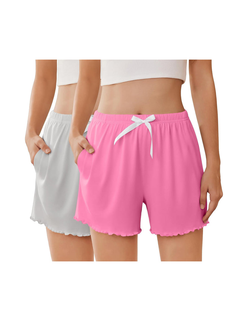 Ekouaer 2-Pack Ruffle Pajama Shorts Elastic Waist with Pockets