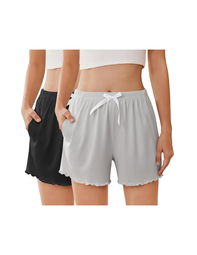 Ekouaer 2-Pack Ruffle Pajama Shorts Elastic Waist with Pockets