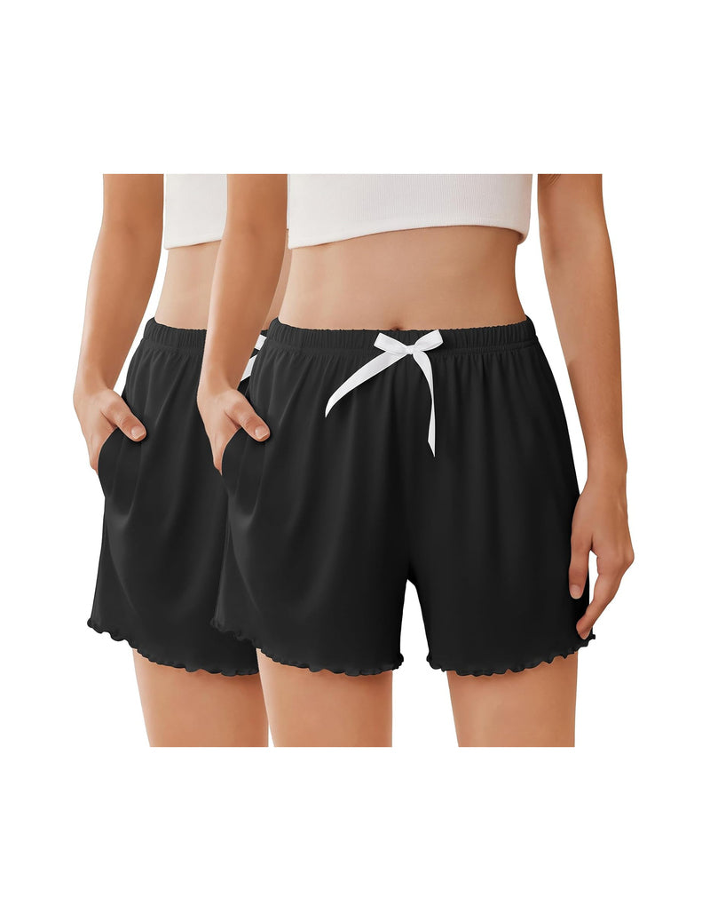 Ekouaer 2-Pack Ruffle Pajama Shorts Elastic Waist with Pockets