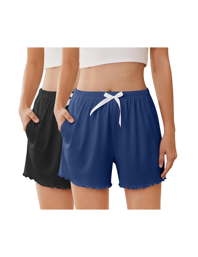 Ekouaer 2-Pack Ruffle Pajama Shorts Elastic Waist with Pockets