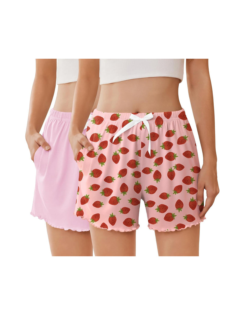 Ekouaer 2-Pack Ruffle Pajama Shorts Elastic Waist with Pockets