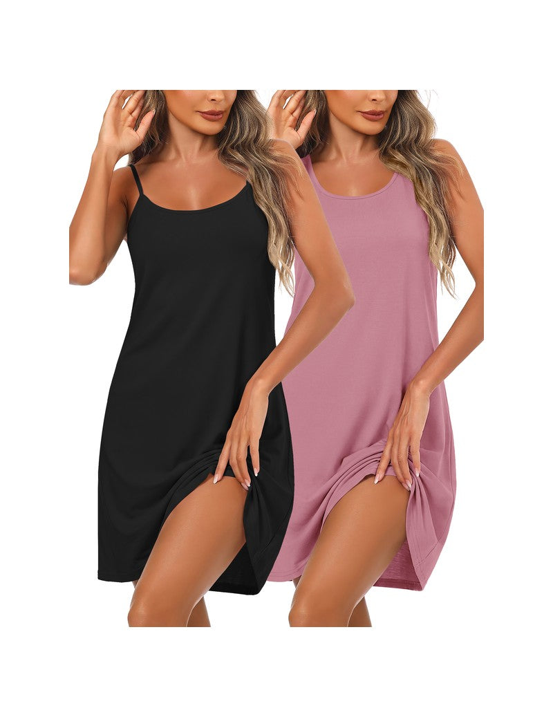 2-pack cotton sleeveless chemise sleep shirts, black and mauve solid