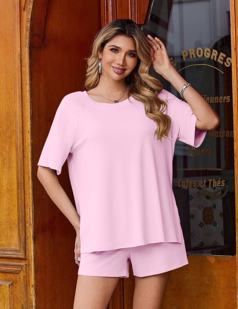 Ekouaer Two Piece Short Sleeve Moisture-Wicking Summer Set
