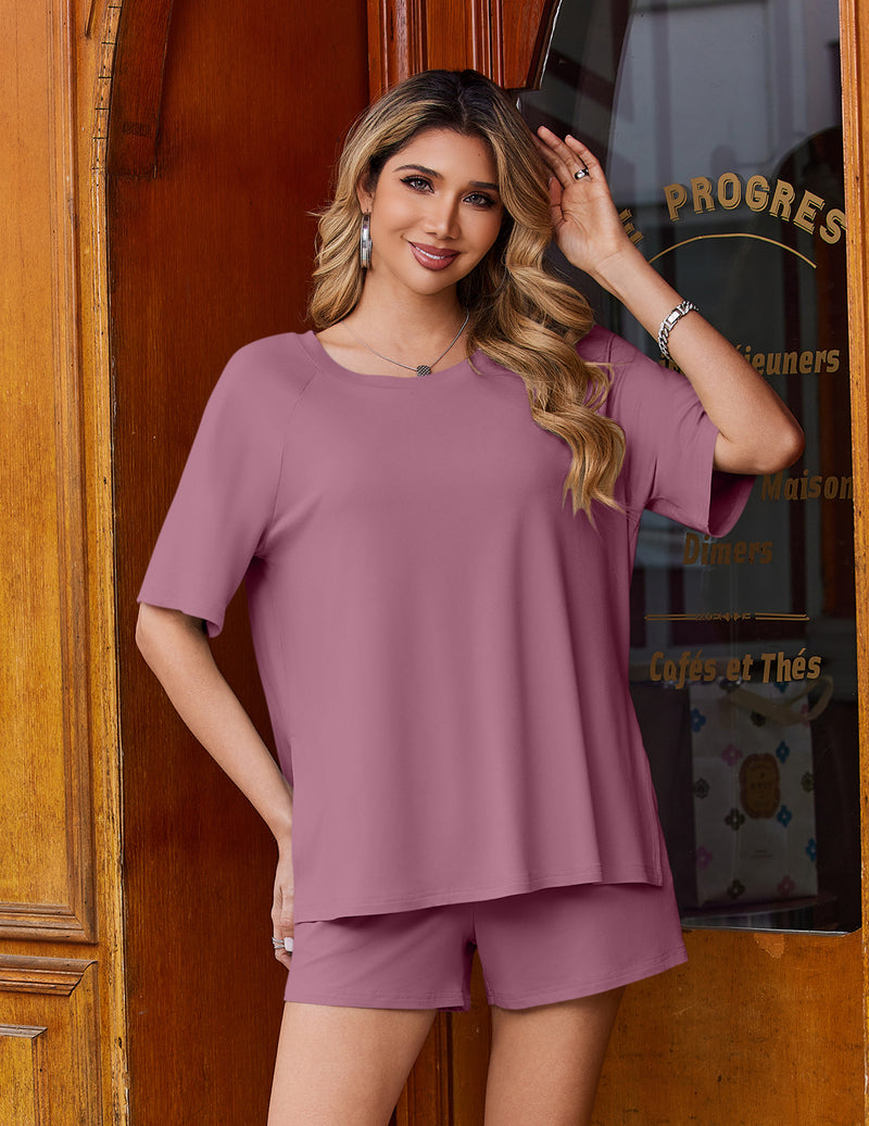 Ekouaer Two Piece Short Sleeve Moisture-Wicking Summer Set