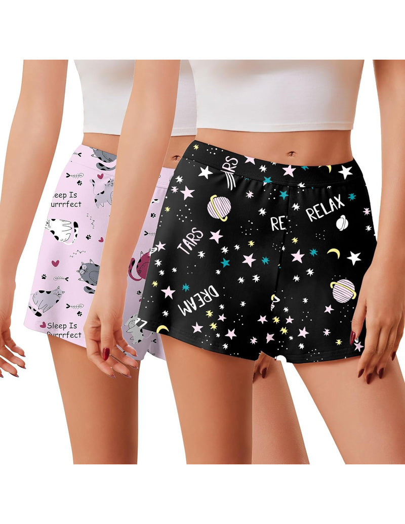 2-pack sleep shorts with elastic waist, black star print with Relax graphic