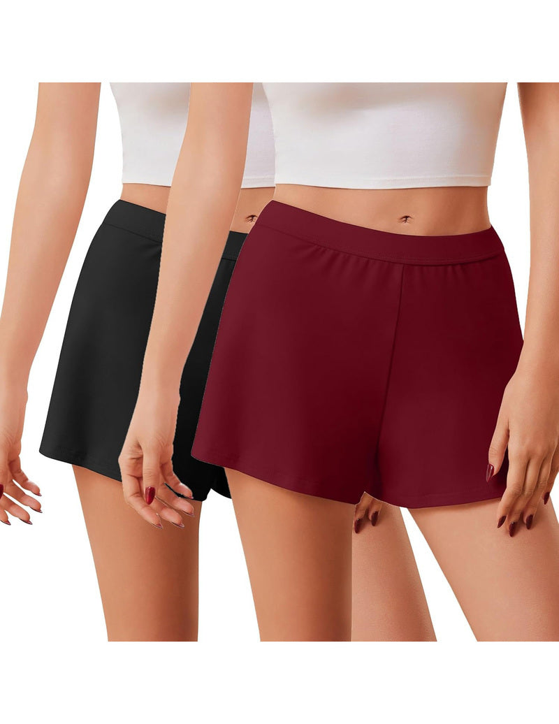 2-pack sleep shorts with elastic waist, black and deep red, smooth knit