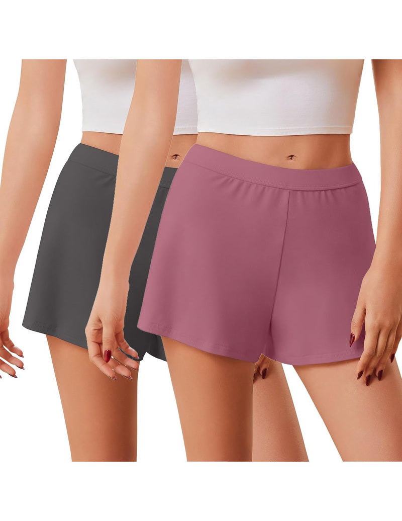 2-pack sleep shorts with elastic waist, charcoal gray and mauve, smooth knit