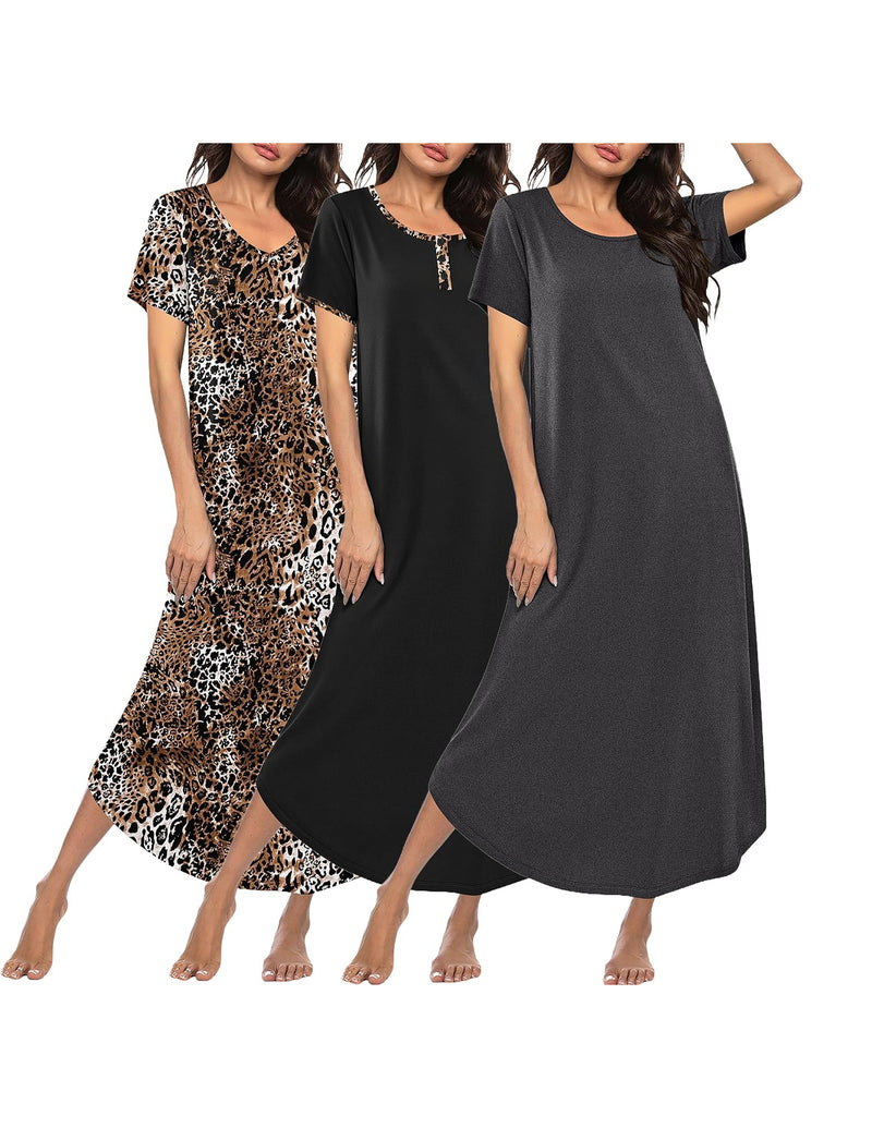 Ekouaer 3-Pack Long Sleeve Plus Size Nightgowns