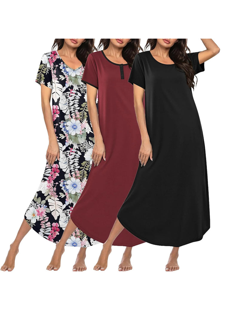 Ekouaer 3-Pack Long Sleeve Plus Size Nightgowns