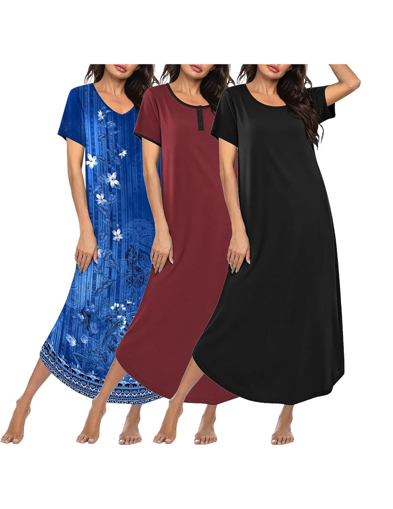 Ekouaer 3-Pack Long Sleeve Plus Size Nightgowns