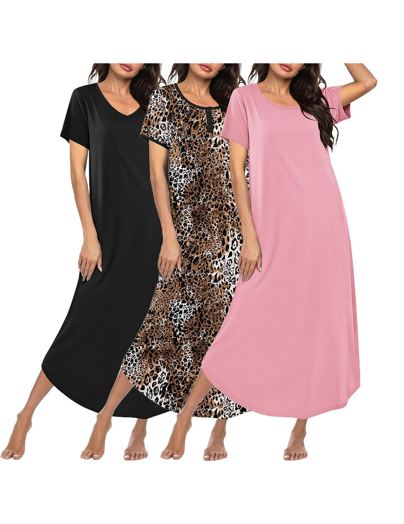 Ekouaer 3-Pack Long Sleeve Plus Size Nightgowns