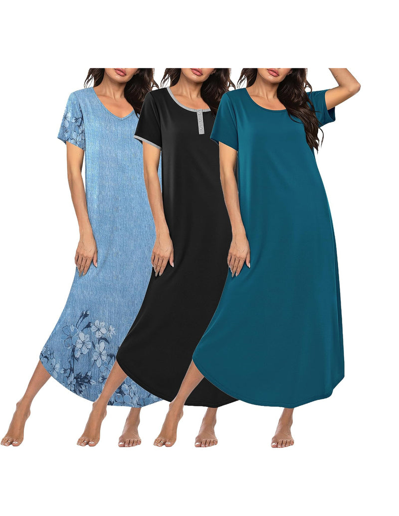 Ekouaer 3-Pack Long Sleeve Plus Size Nightgowns