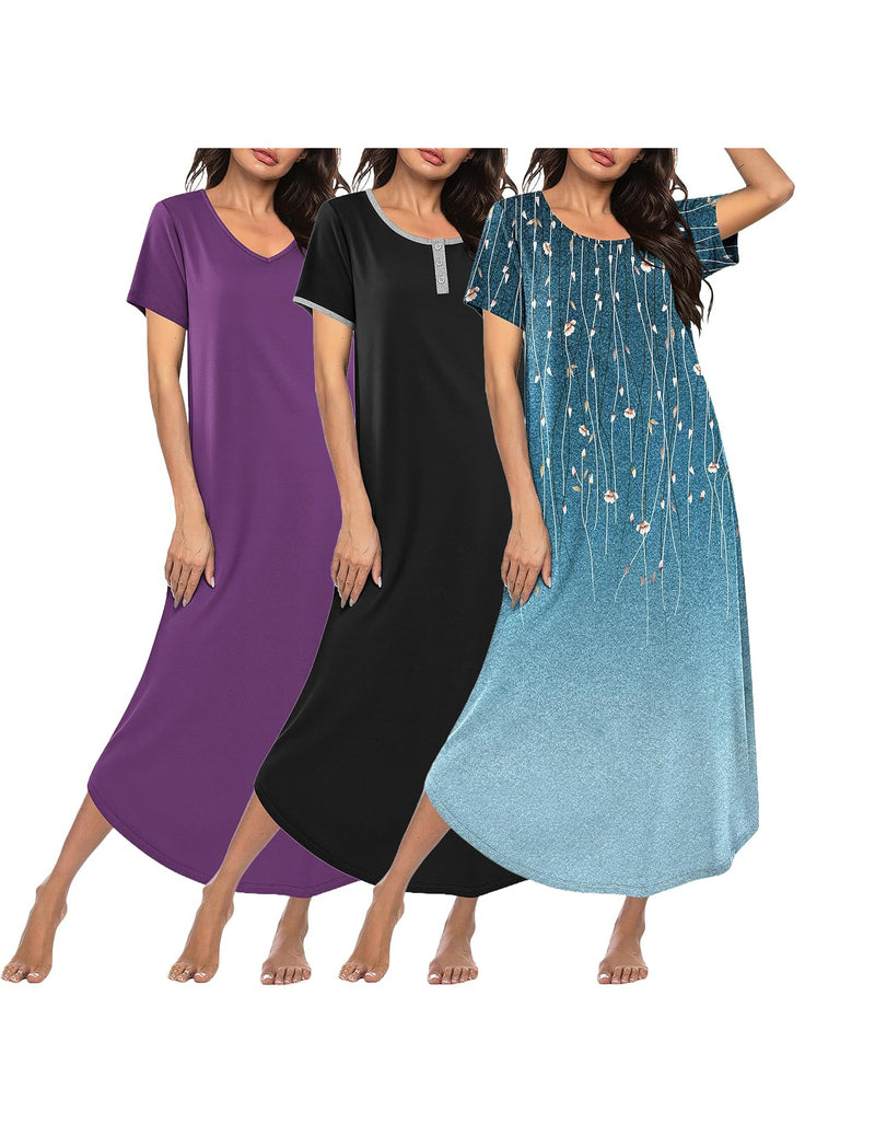 Ekouaer 3-Pack Long Sleeve Plus Size Nightgowns