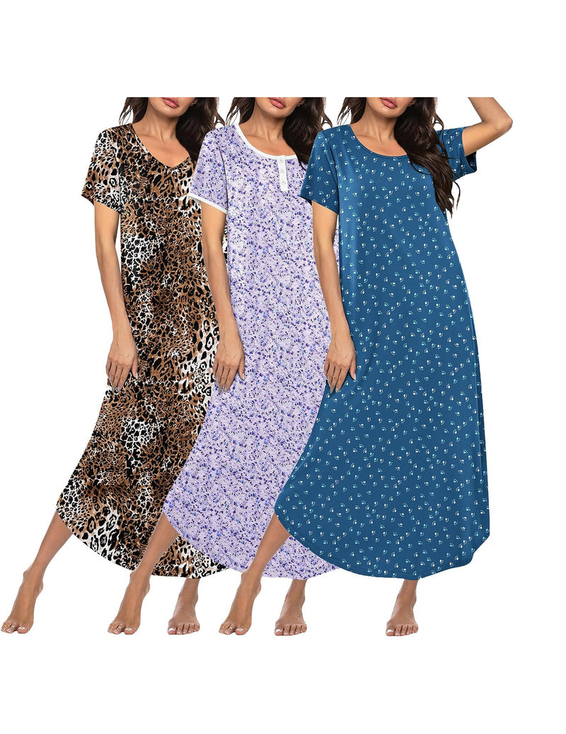 Ekouaer 3-Pack Long Sleeve Plus Size Nightgowns