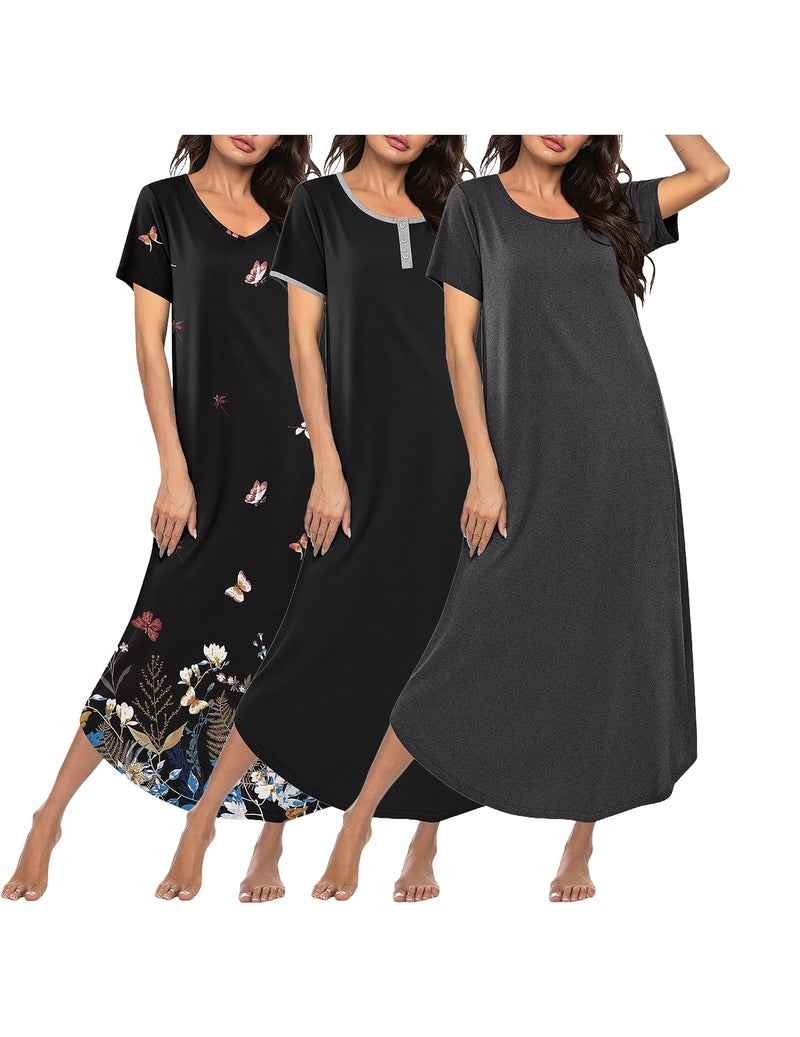 Ekouaer 3-Pack Long Sleeve Plus Size Nightgowns