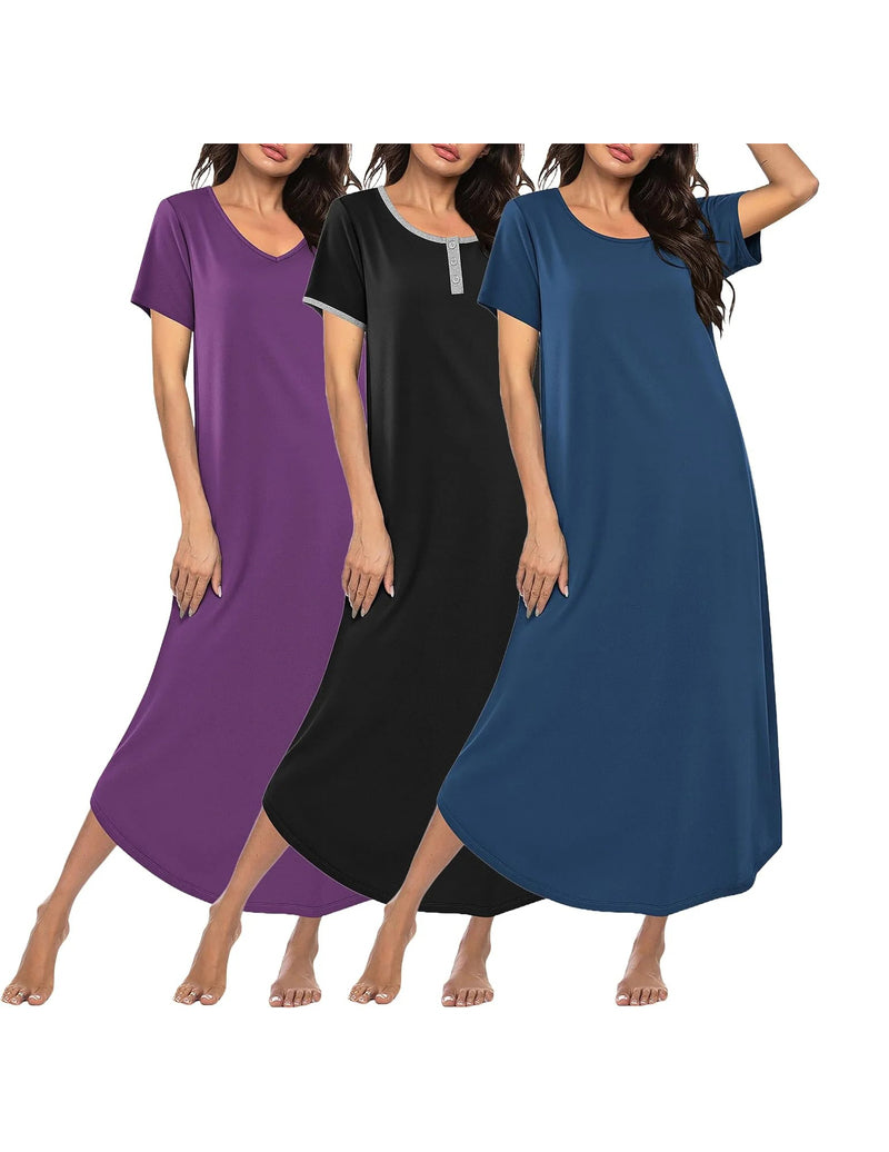 Ekouaer 3-Pack Long Sleeve Plus Size Nightgowns