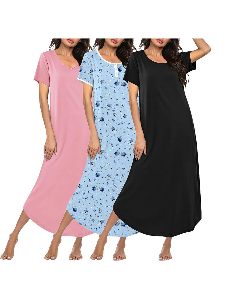 Ekouaer 3-Pack Long Sleeve Plus Size Nightgowns