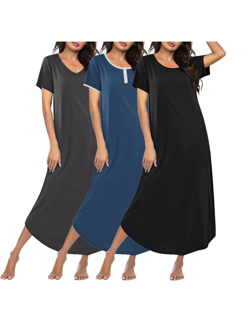 Ekouaer 3-Pack Long Sleeve Plus Size Nightgowns