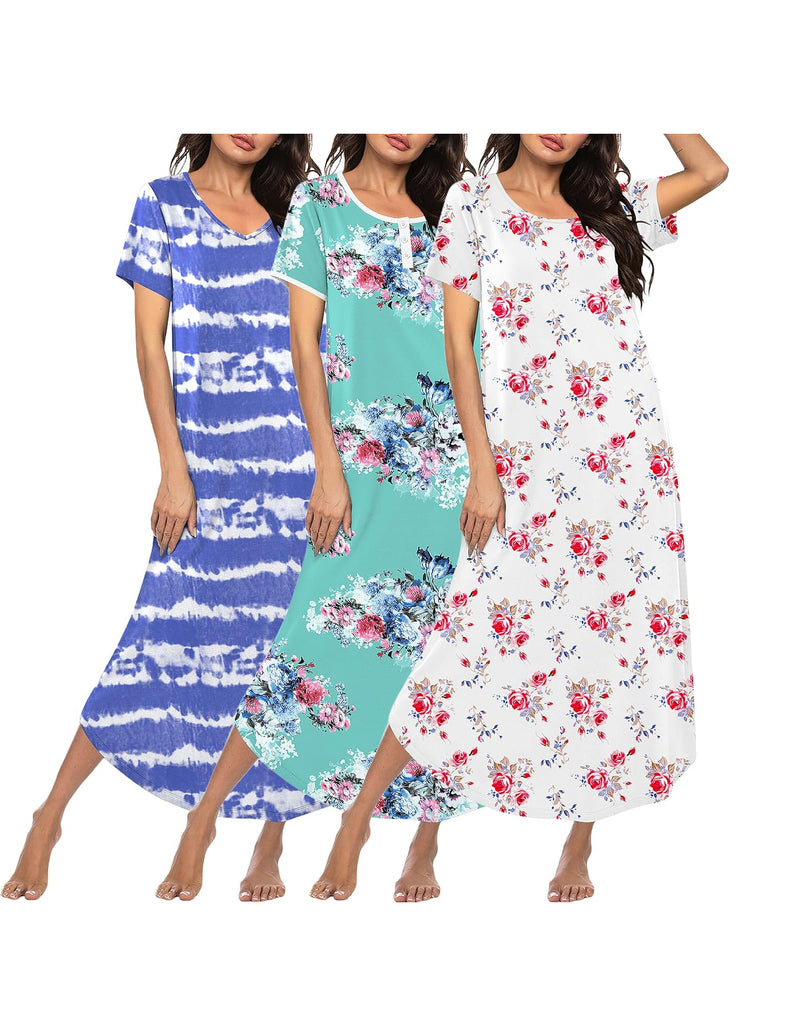 Ekouaer 3-Pack Long Sleeve Plus Size Nightgowns