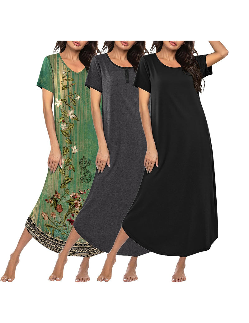 Ekouaer 3-Pack Long Sleeve Plus Size Nightgowns