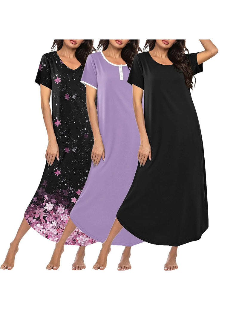 Ekouaer 3-Pack Long Sleeve Plus Size Nightgowns
