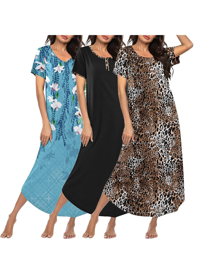 Ekouaer 3-Pack Long Sleeve Plus Size Nightgowns