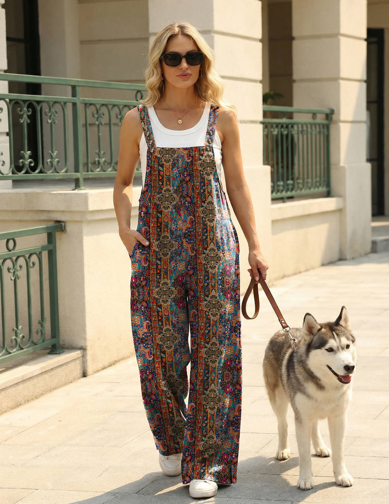 Ekouaer Wide Leg Loose One-Piece Overalls
